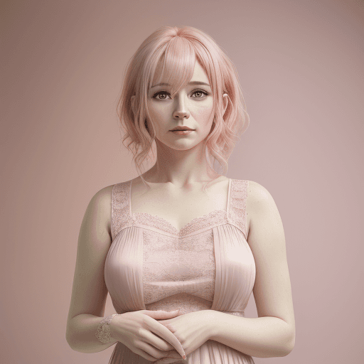 AI generated: A woman wearing pink hair in a pink lace dress, in the style of hyperrealism and photorealism, UHD i...