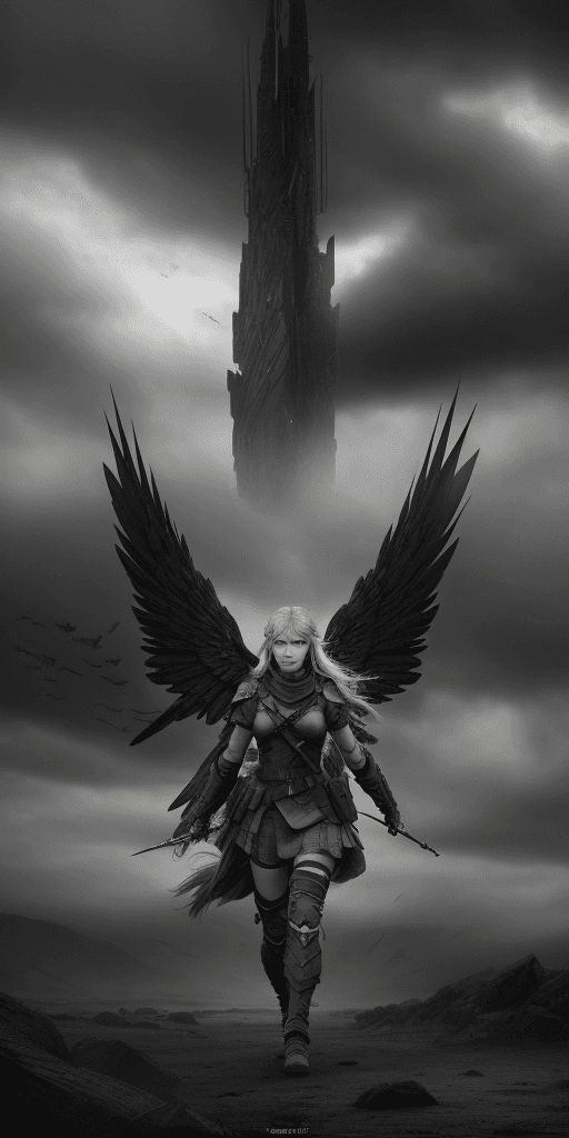 AI generated: an army of valkyries will stand together against dark evil sky , epic , 8k , hd , brown, brown, gray...