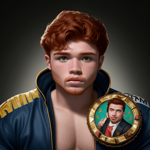 AI generated: Retrato de un hombre (boxeador mexicano "Canelo" Álvarez: 1.1), corona en la cabeza, Chibi, (por Joh...