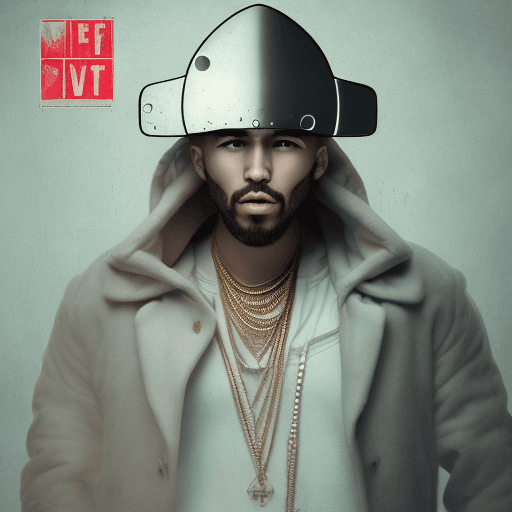 AI generated: Create a cover art for a rap song named "Flow Pesao", depicting a Latin white thin guy facing a big ...