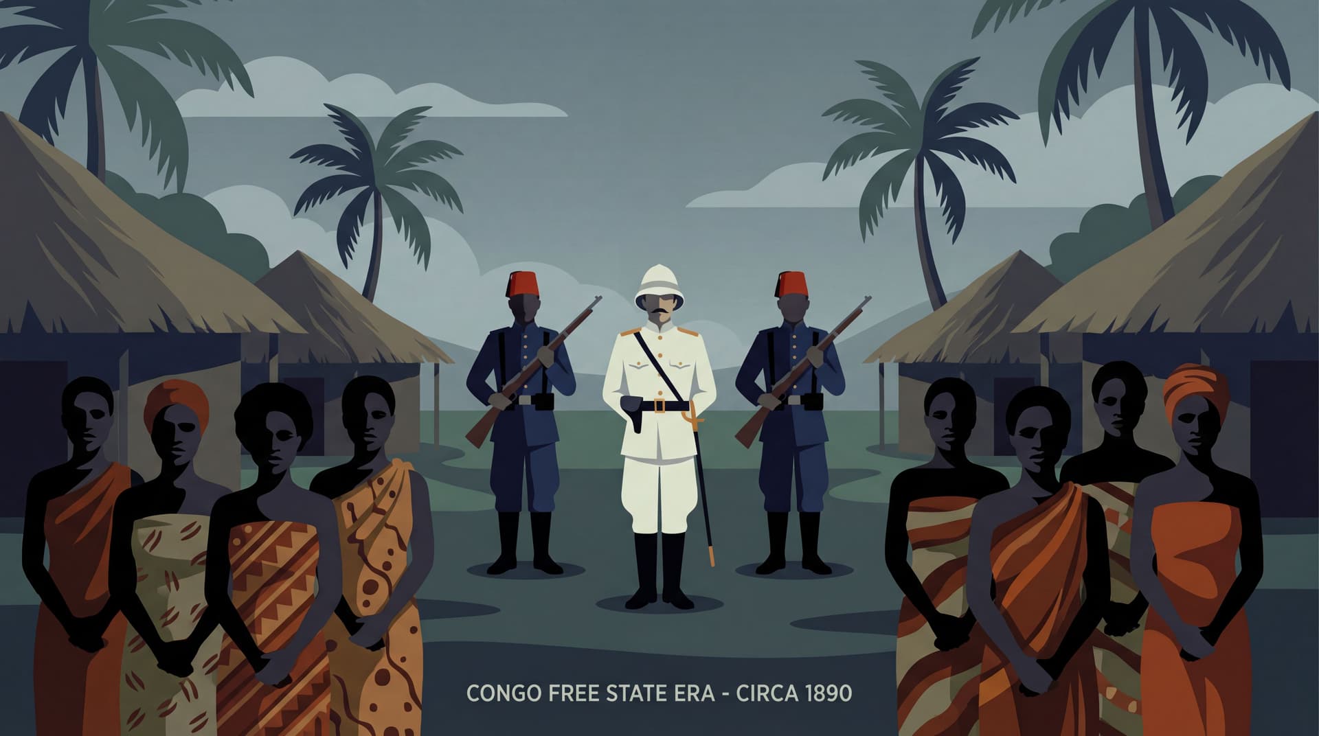 AI generated: Create in Malika Favre Art style: A high-detail historical recreation of the Congo Free State era, c...