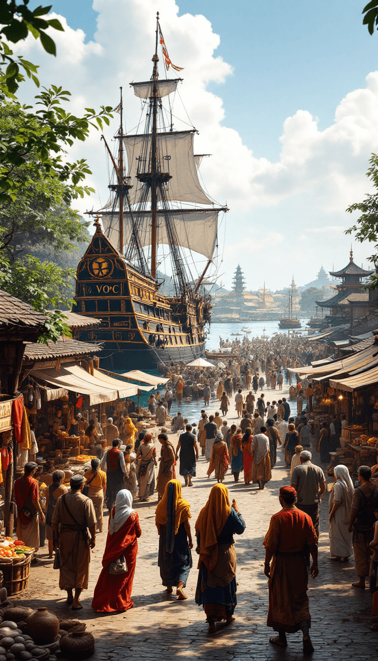 AI generated: Create a bustling and vibrant scene of the Kerajaan Gowa-Tallo market during the 17th century. The m...