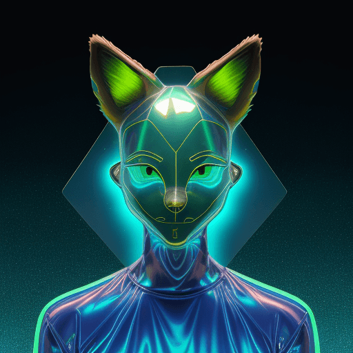 AI generated: 3D cartoon Fox Head with Human Body, Wearing Iridescent Holographic Liquid Texture & Translucent Mat...
