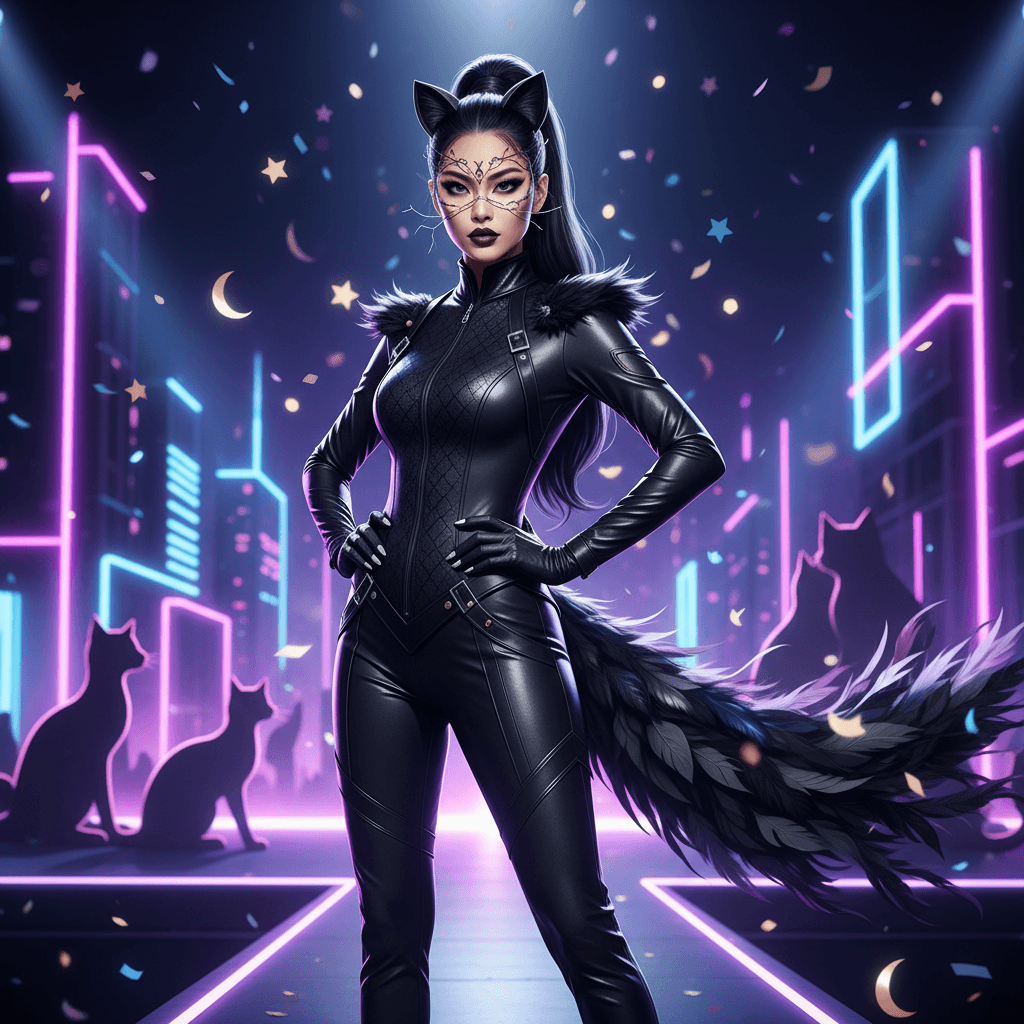 AI generated: A beautiful model in cat costume 