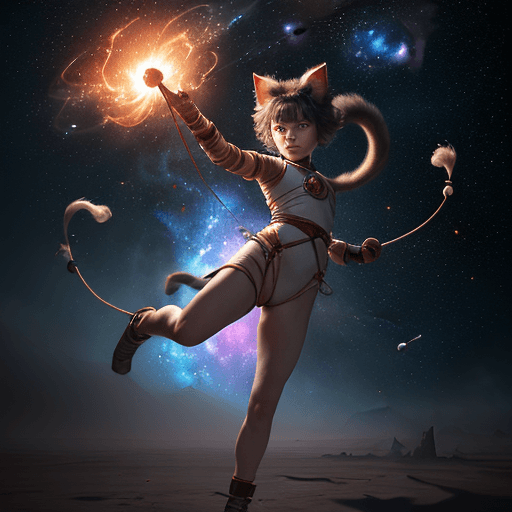 AI generated: cinematic portrait of a young beautiful pretty and cute female with a monkey's tail, small kitty ear...
