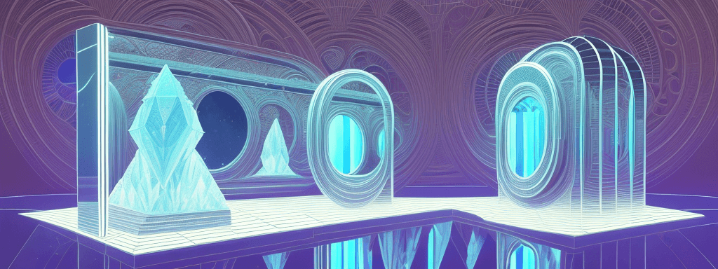 AI generated: a 3d detailed painting inspired by moebius of a 4d mirror cabinet. crystal, inspired by technology. ...