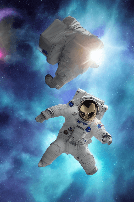 AI generated: Create a web banner animation featuring an astronaut slowly descending through the universe while ca...