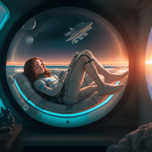 AI generated: space astronaut sleeping abord a spaceship, in a sleeping pod, lying down comfortably and dreaming, ...