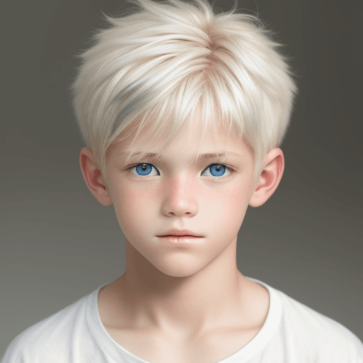 AI generated: photo featuring a boy model, blondy color hair, 300mm f/5. 8, light silver and white, optical, soft-...
