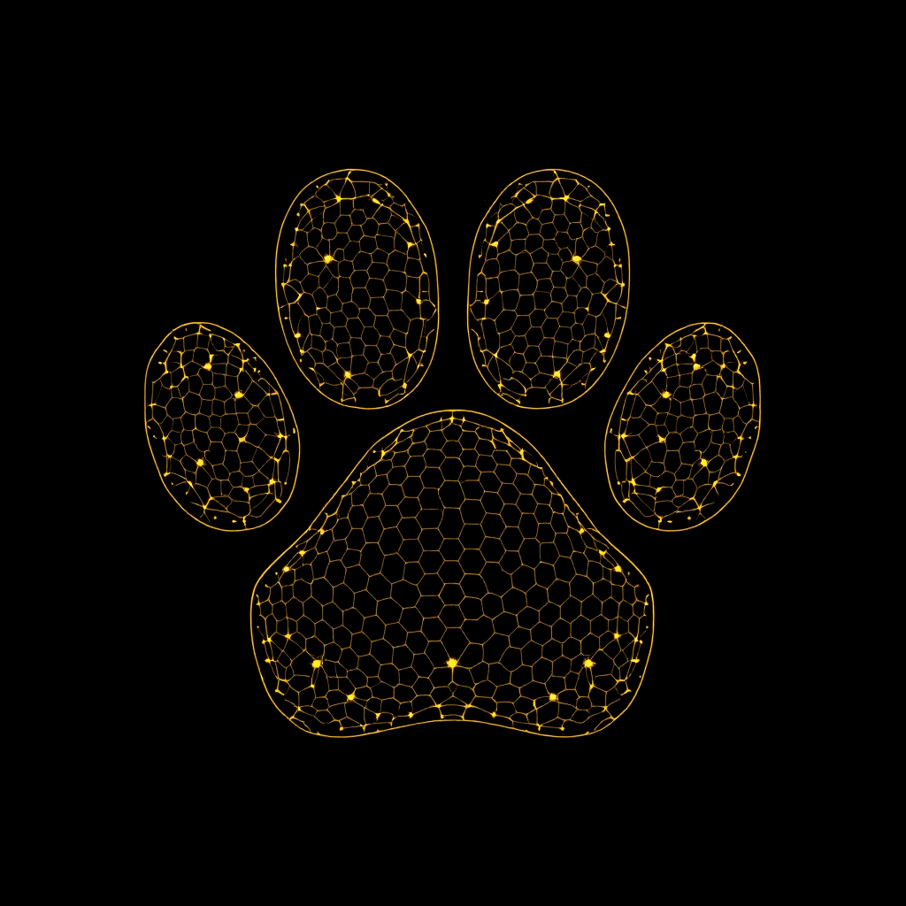 AI generated: Create a high-resolution, stylized paw logo set against a pure black background. The paw should be d...
