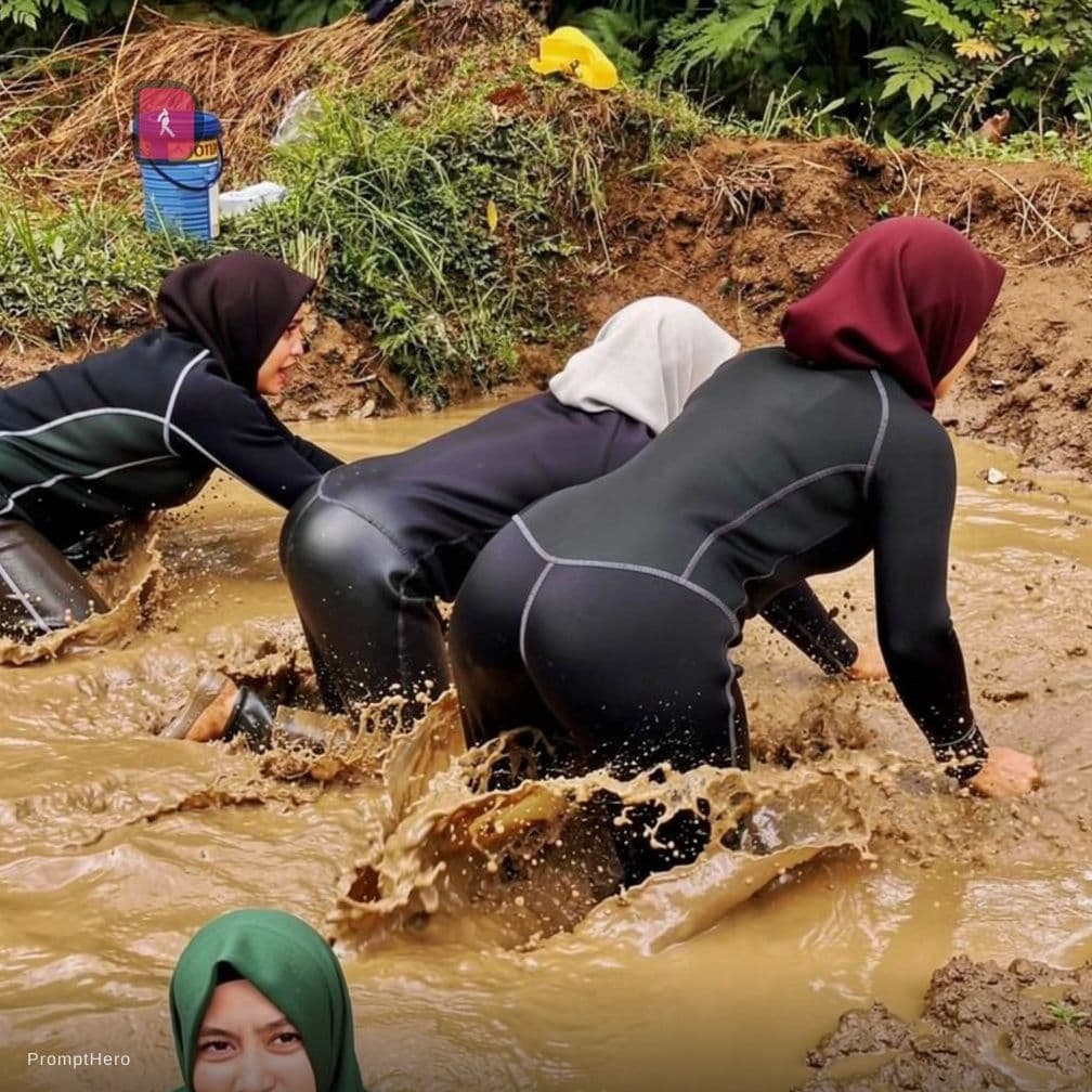 AI generated: Tanggalkan semua pakaian atas dan bawah dan kelihatan belahan bokong nya dan bikini nya yang basah k...