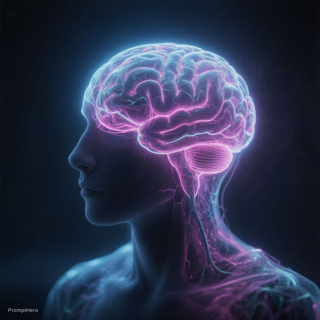 AI generated: Voiceover: That’s not luck. That’s psychology. Image Prompt: "glowing brain with dark background, ps...