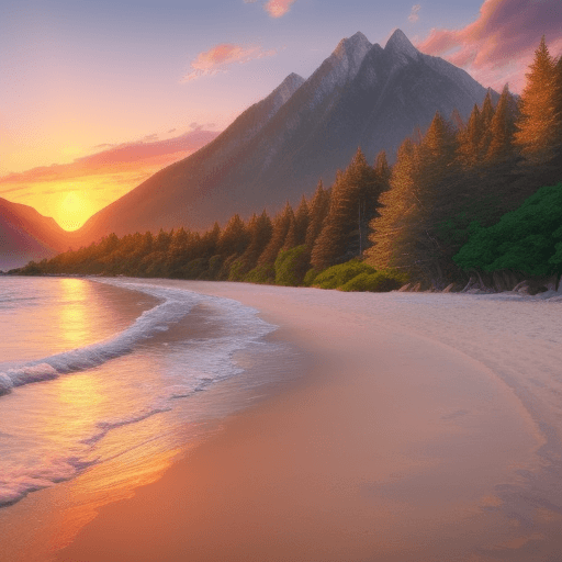 AI generated: Make an 4k drawing of a beautiful landscape on the beach and in the background place mountains cover...