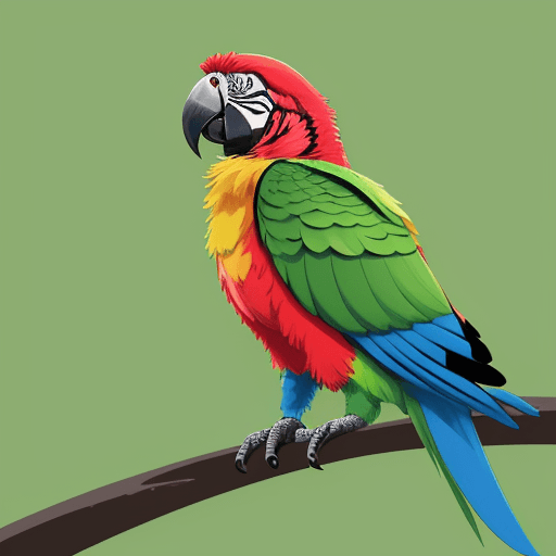 AI generated:  Vector, a cheerful and lively multi-colored parrot design, on a green background, Orbital art, by K...