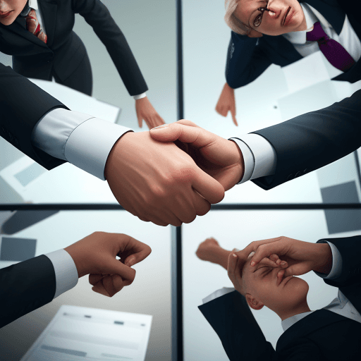 AI generated: Create an image of business executives facing each other in a conference room  pointing their finger...