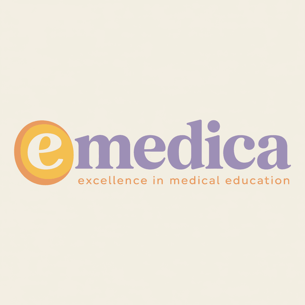 AI generated: Design a modern and stylized logo for "eMedica", using a clean, flat graphic design aesthetic with a...