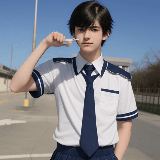AI generated: Anime boy, high school uniform, stroking peniz