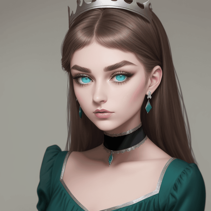 AI generated: she is a girl, she is 25 years old, she is brunette, she has blue eyes, she is wearing a dark green ...