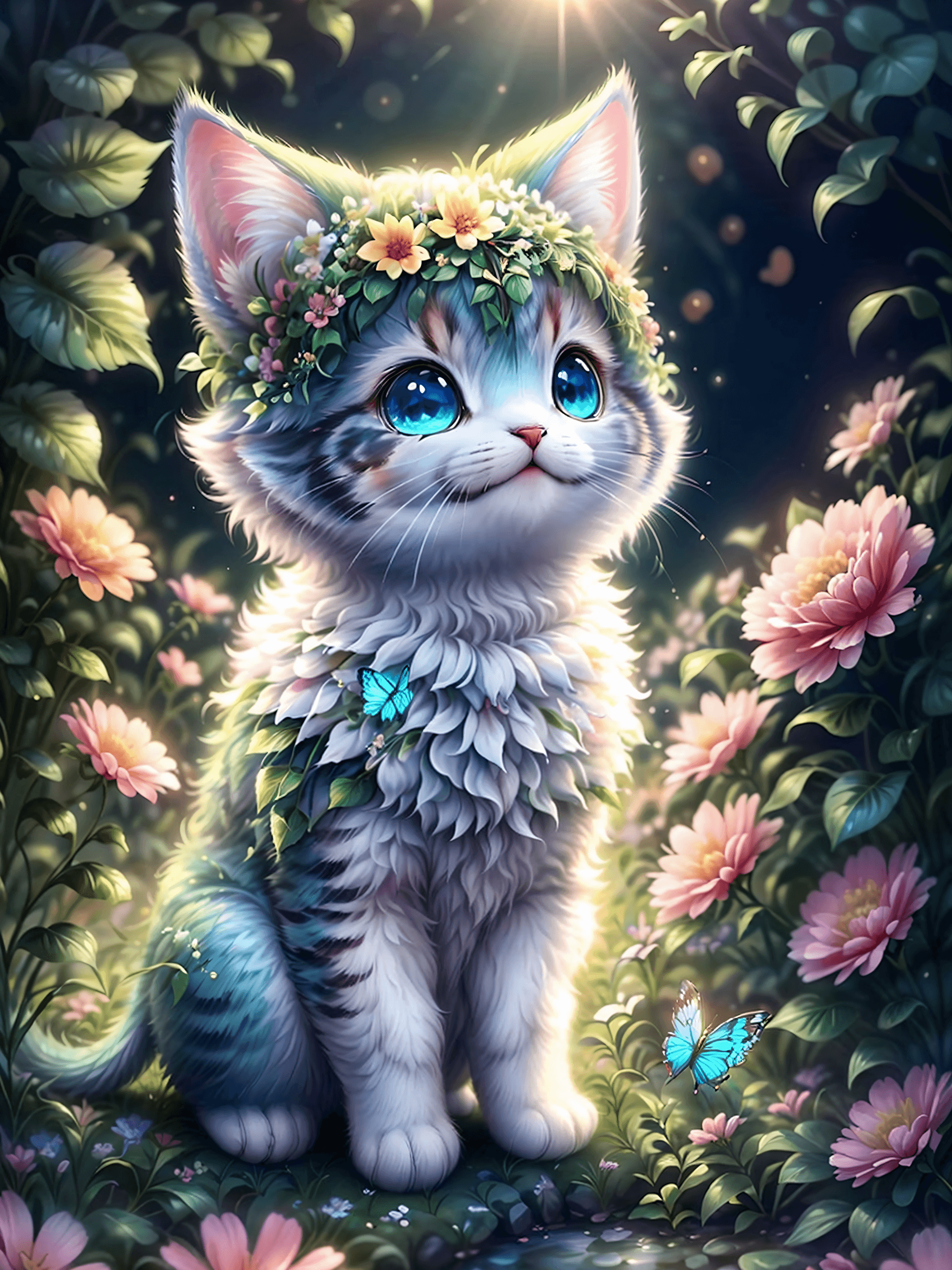 AI generated: <lora:supercutecat:0.8> a cute cat , sunlight, garden , flowers, butterfly, ladybug, style of Pixar ...