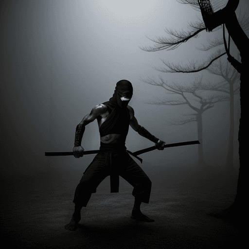 AI generated: the Ninja, Performing some kind of action, horror ,The setting is in the decayed Edo period of Japan...