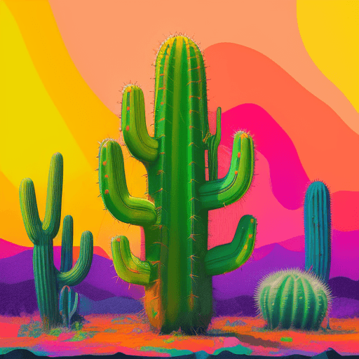 AI generated: 
a spontaneous, graceful, simple, semi-abstract psychedelic cactus for epic melodic techno cover art...