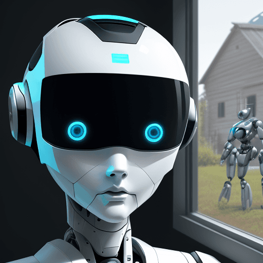 AI generated: Create a logo that incorporates an AI robot, Robot standing in front of the window, sitting robot cl...