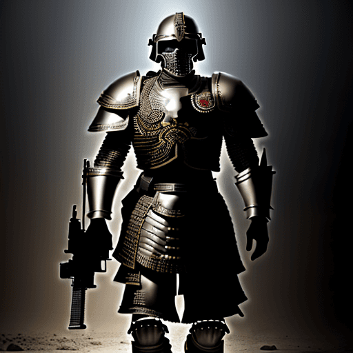 AI generated: Photo of a ultra realistic Mexican soldier in advanced armor, dramatic light, cinematic, Aztec desig...