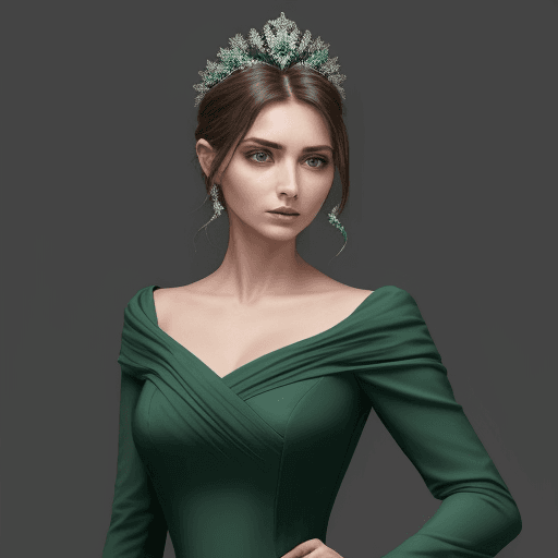 AI generated: Genera imagen de mujer hermosa de alrededor 30 años, vestida elegantemente con un vestido verde y co...