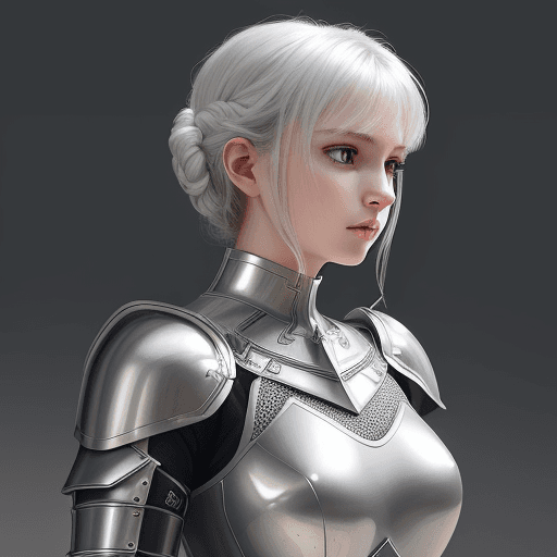 AI generated: a woman in armour, in the style of light white and dark silver, y2k aesthetic, soft, dream-like qual...