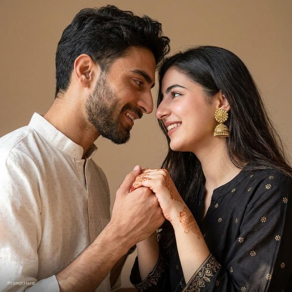 AI generated: Create a photo holding hands and looking into eachothers eyes 