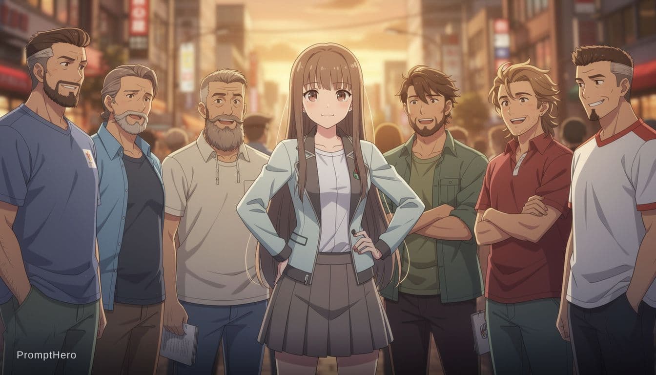 AI generated: anime girl getting groped by multiple hairy men