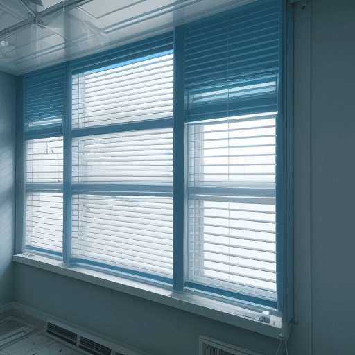 AI generated: photo of a ventilator window from inside of the building with a color combination of blue white