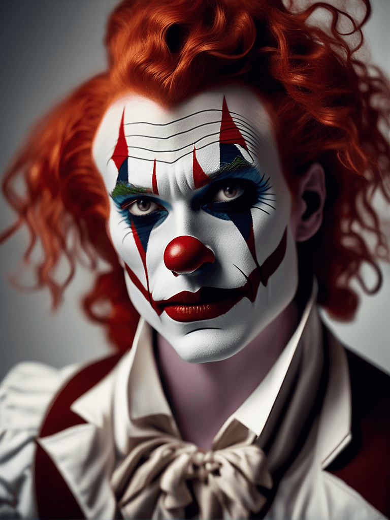 AI generated: Fashion photography of a joker, 1800s renaissance, clown makeup, editorial, insanely detailed and in...
