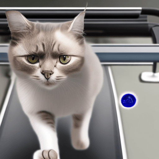 AI generated: Hyper realistic cat with 3 eyes and 5 legs walking on a treadmill 