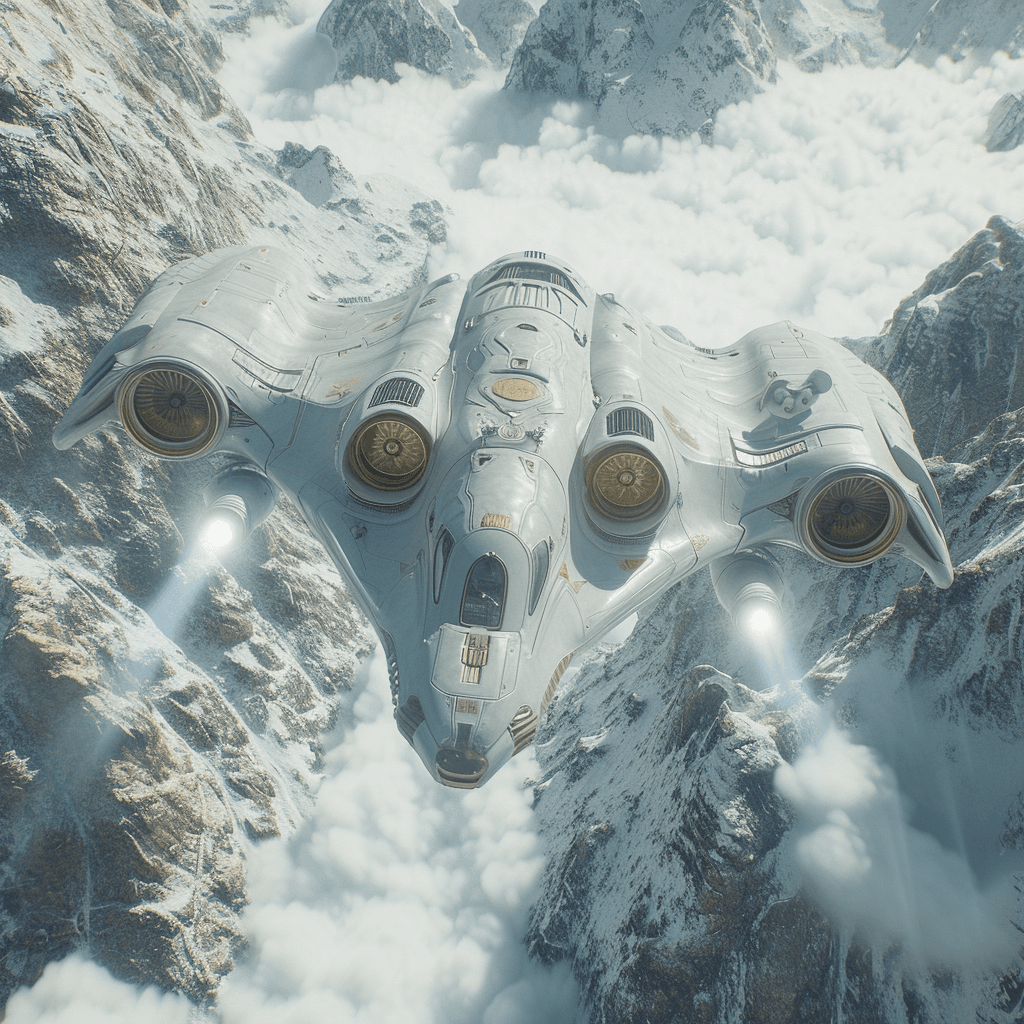AI generated: A combat spacecraft of the distant future with a streamlined shape, on a light background, sf, intri...
