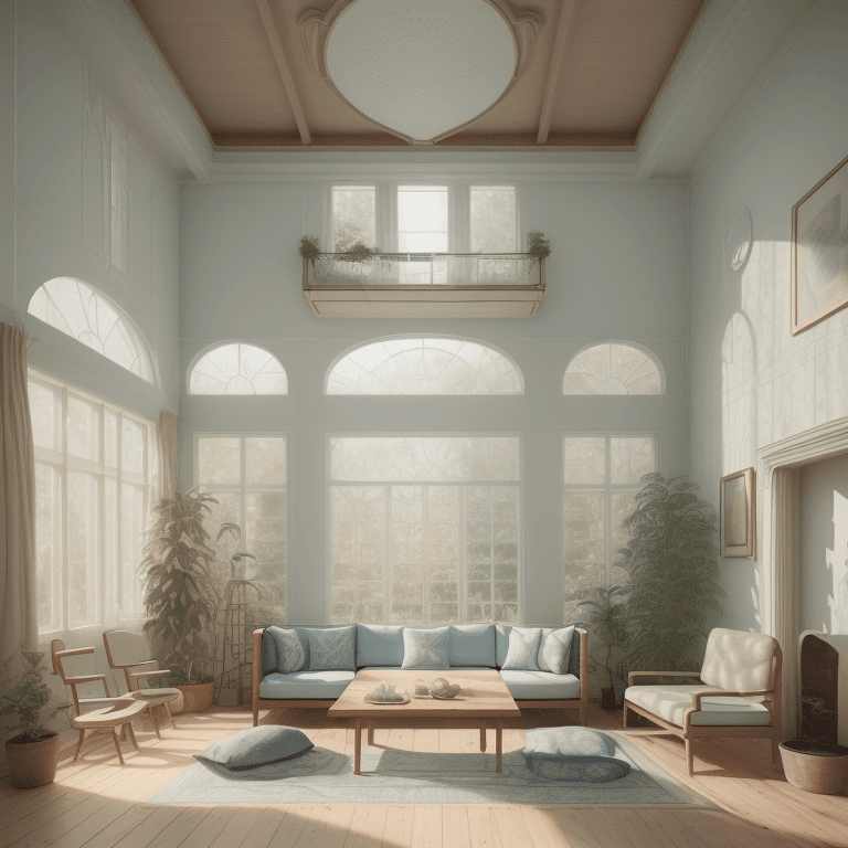 AI generated: High resolution photography interior design, dreamy sunken living room conversation pit, wooden floo...