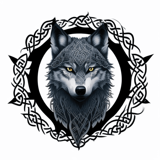 AI generated: minimalistic, celtic wolf and triquet ,spash art , tatoo style, background white