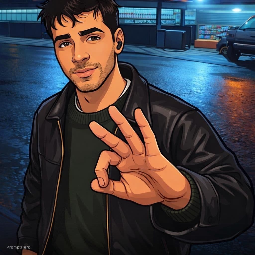 AI generated: young man  a GTA San Andreas cartoon, young man  imagined as a cartoon drawing from Grand Theft Auto