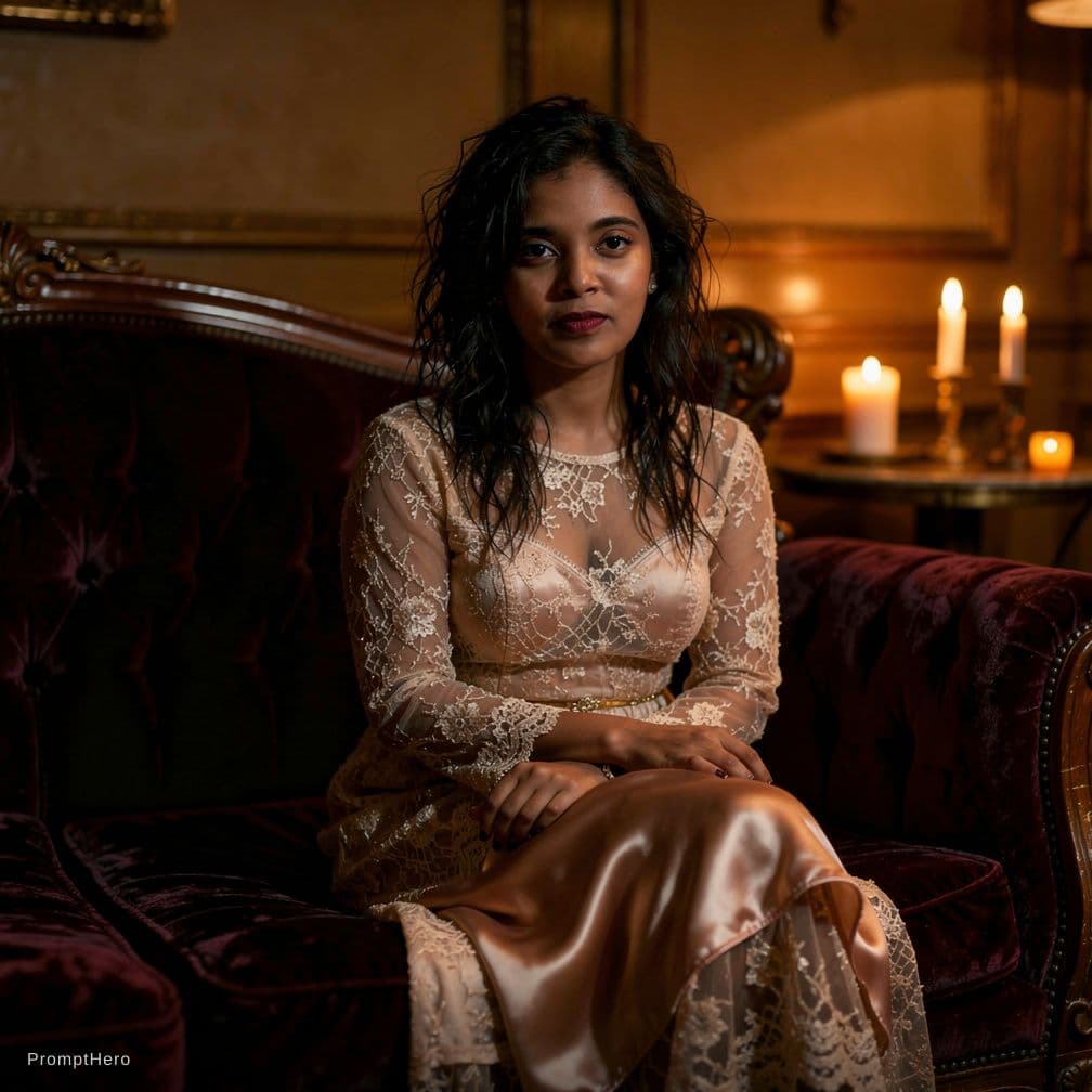 AI generated: Her doing 3some "A cinematic, moody photo of a woman with messy long hair, sitting on a luxurious ve...