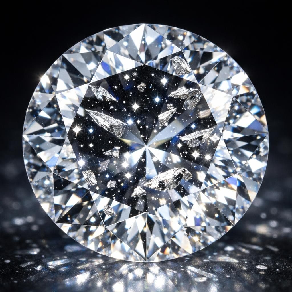 AI generated: a brilliant diamond with shards of platinum scattered through out it like stars in the sky