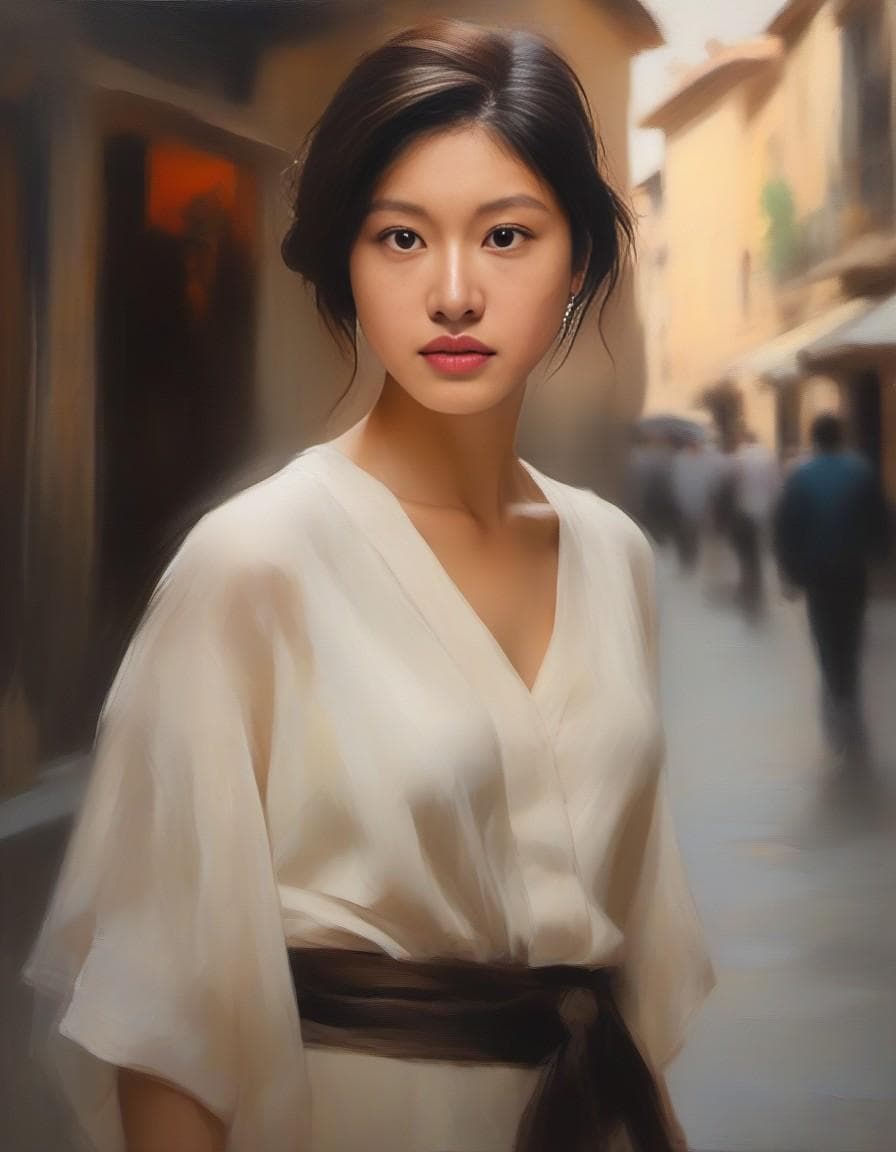 AI generated: impressionist painting of a an Italian woman on the streets of Rome, in the style Hopper, delicate a...