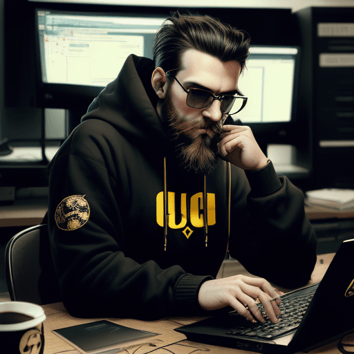 AI generated: hacker, darkroom, coder, computer, man, medium beard, cool, grunge, (typing), ultra detailed face, (...