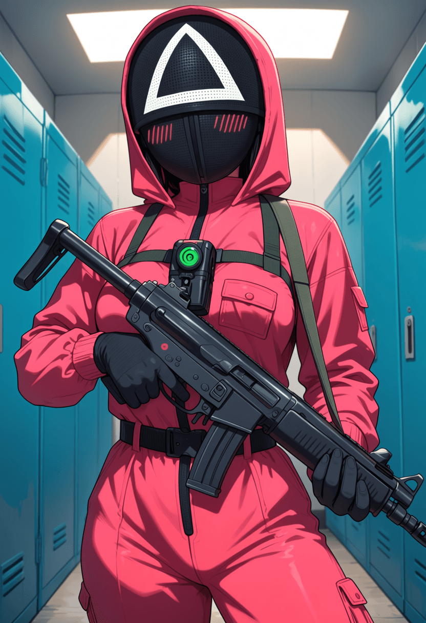 Squid Game Worker/Guard Mask + Jumpsuit Clothing for Anima, IL, Flux.2K9B