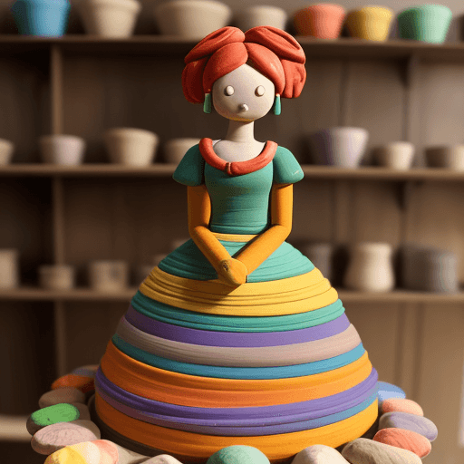 AI generated: a colorful craft clay picture of a woman wearing a dress 
