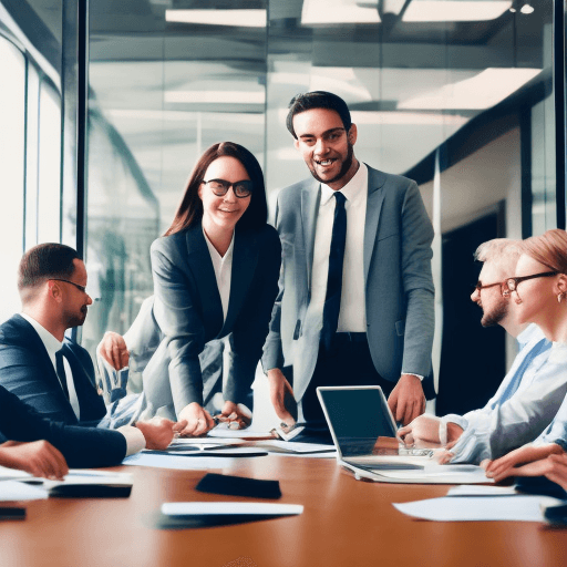 AI generated: Successful team collaboration in business boardroom