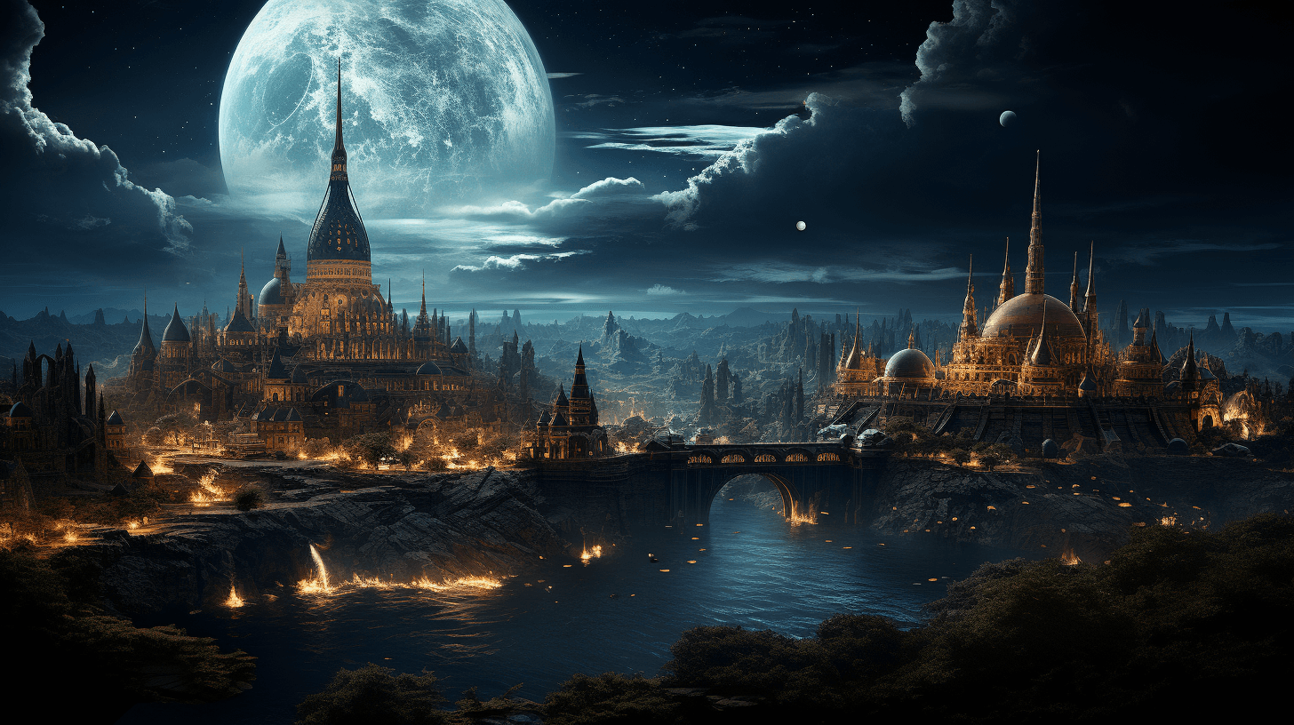 AI generated: space wallpapers on b, in the style of brooding cityscapes, epic fantasy scenes, science academia, m...