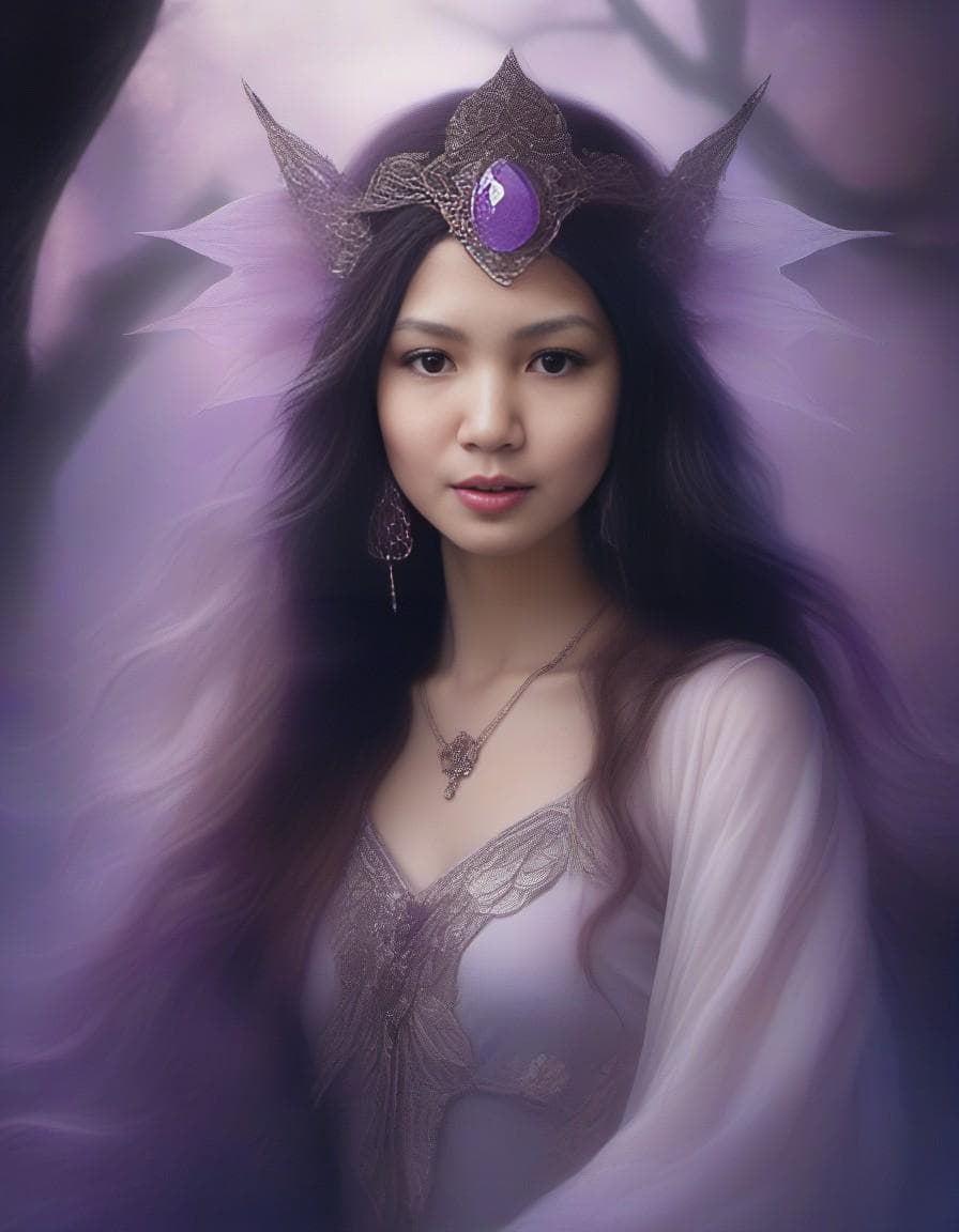 AI generated: Masterpiece, Stunning, Best quality, An ethereal fantasy portrait of a pale witch with flowing white...