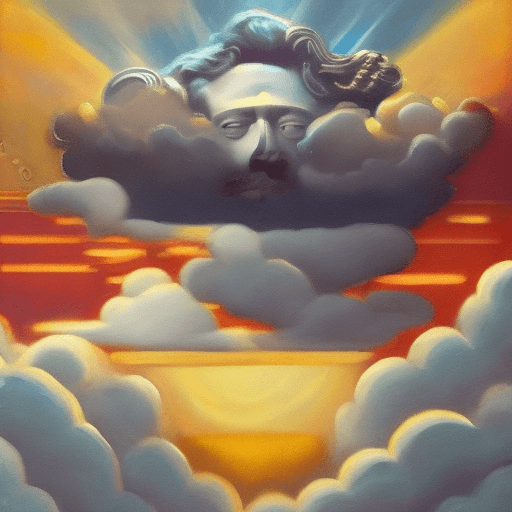 AI generated: mdjrny-v4 style, oil painting of silver Led zeppelin with gold filagree floating above the clouds, a...