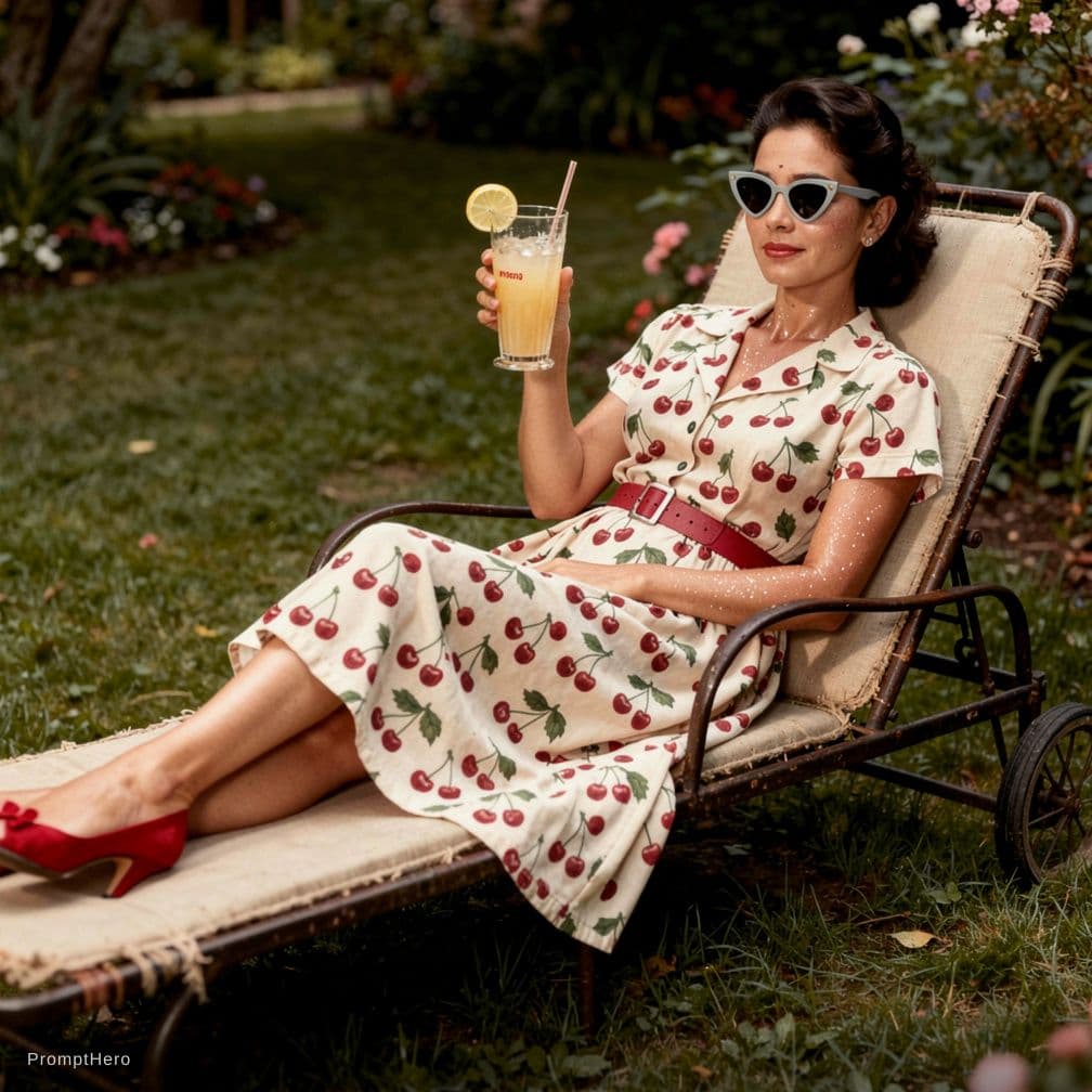 AI generated: A movie scene in the year 1955:
The hot afternoon makes little beads of sweat glisten on her tanned...