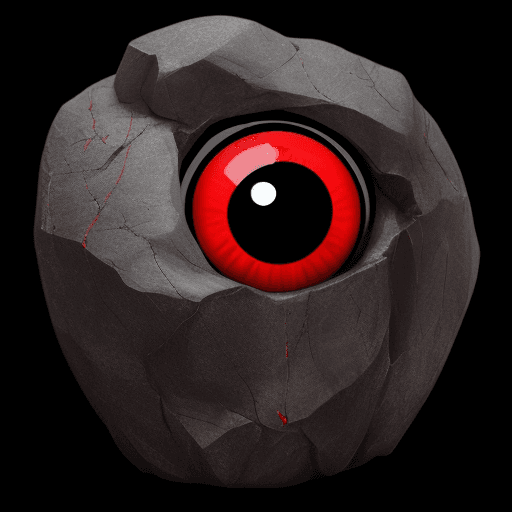 AI generated: living rock. red eyes. and 3 lags